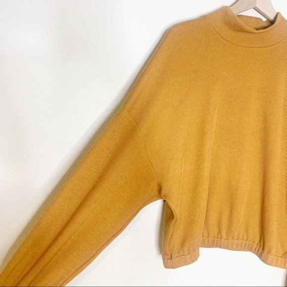 NWT Elodie Clay Mock Neck Long Balloon Sleeve Ribbed Knit Top XL - Picture 6 of 11